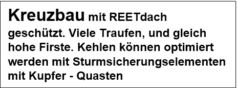 Alle Firsthhen liegen gleich hoch. REETdach und Kehlen bekommen einen Langzeit-schutzt durch Kupfer - Teile und Querlftung im Kupferfirst